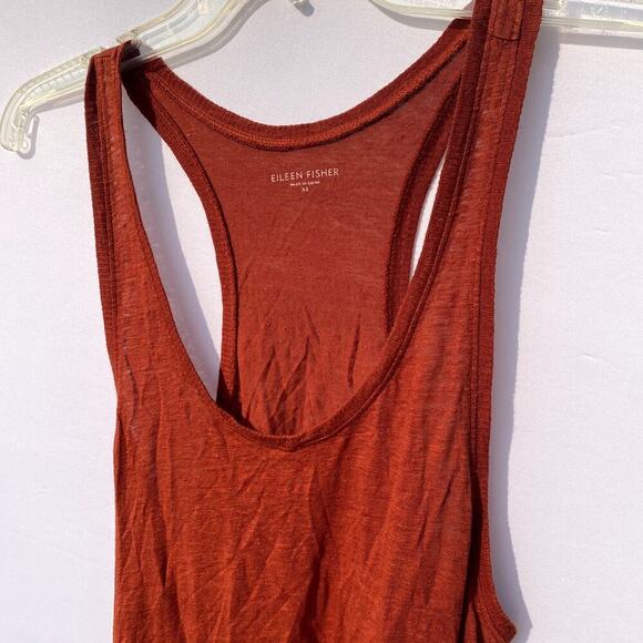 Eileen Fisher Burnt Orange 100% Linen Oversized Racerback Side Pocket Tank Top - Picture 2 of 7